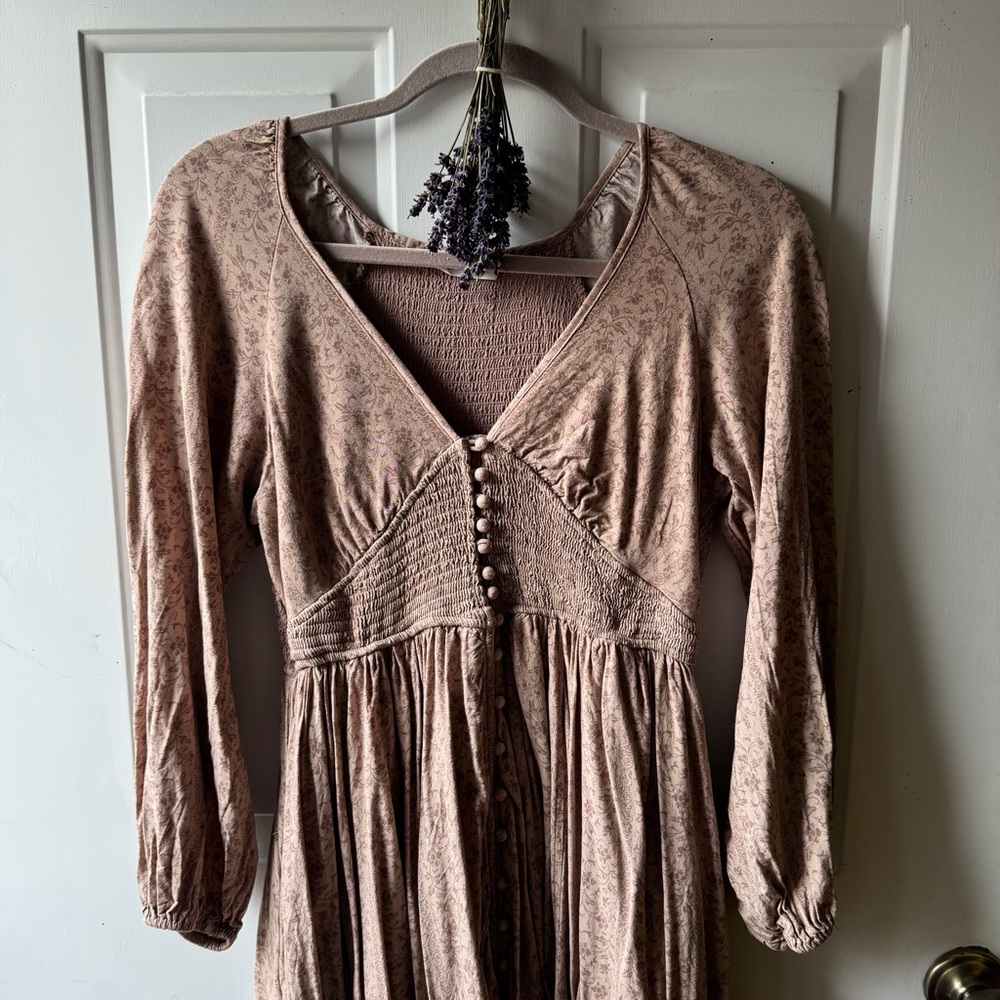 beige floral cottagecore midi dress size L
